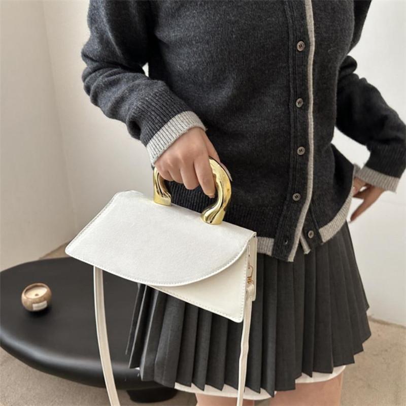 Luxury Velvet & Leather Handbag with Gold Sculptural Handle Chic Mini Crossbody Purse for Women Daily Gathering Formal Occasions