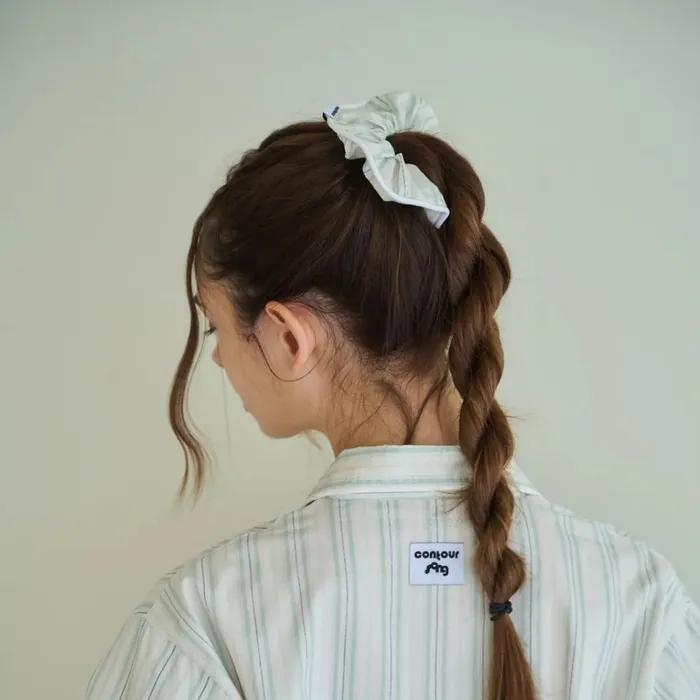 Mint piping hair scrunchie
