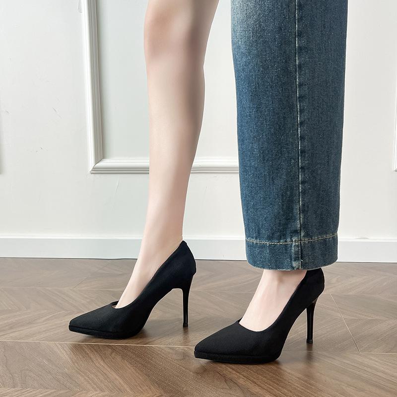 Fashion Black Suede Platform High Heels Women Pointed Toe Stiletto Sexy Dress Shoes