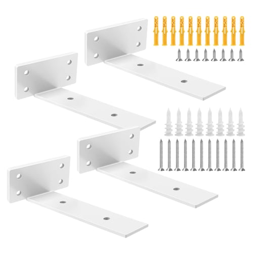 

DRERIO Shelf Brackets, 12.5cm, Set of 4, White, Hidden Shelf Brackets, Iron, Heavy-Duty, Invisible Brackets, L-Shaped Brackets, Shelf Brackets, Maximu