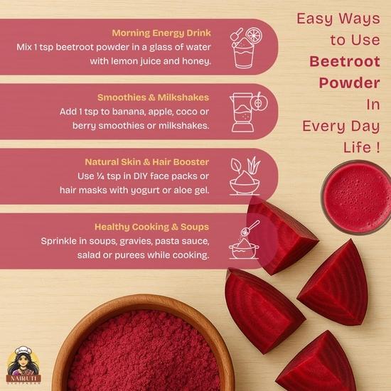 Nairuti Vyutpadan Beetroot Powder 400g | 100% Pure Dried Beetroot | Natural Superfood for Smoothies, Juices, Cooking & Baking(200g X 2)