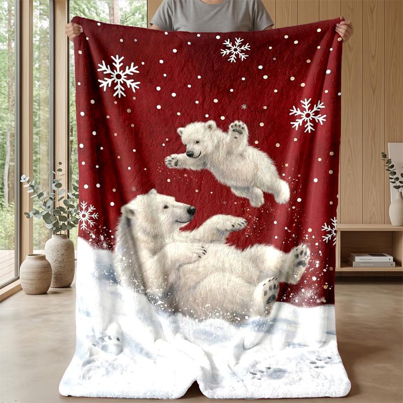 Polar Bear Sleeping on Moon Theme blanket Lightweight Warm Flannel Blanket Decorative Throw Blanket for Home Decoration