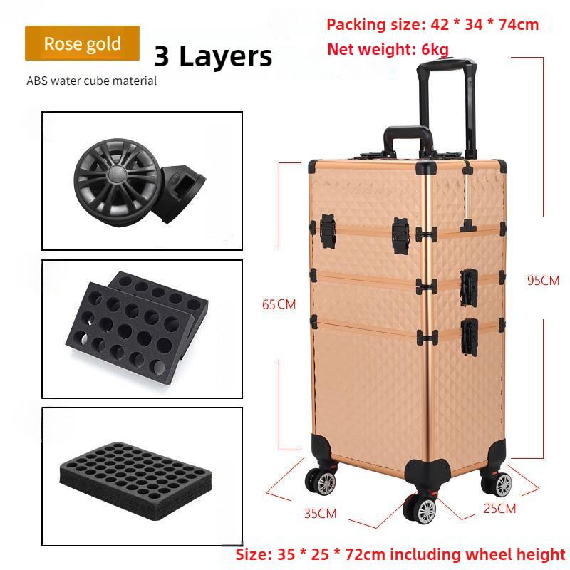 Large Capacity Cosmetic Case Trolley Portable Eyelash Nail Art and Tattoo Embroidery Toolbox Multi-layer Trolley Box