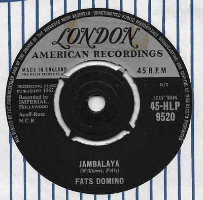 7inch Record FATS DOMINO - Jambalaya 45HLP9520 London Records, 1962 UK Rock Used