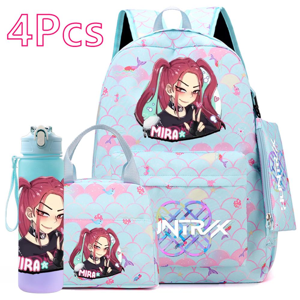 4-teiliges/Set K-POP Bedruckter Rucksack Große Kapazität Schultasche Handtasche Etui Tasche mit 750 ml Wasserflasche Junge Mädchen Schultasche wasserdicht Reisetasche Mochila