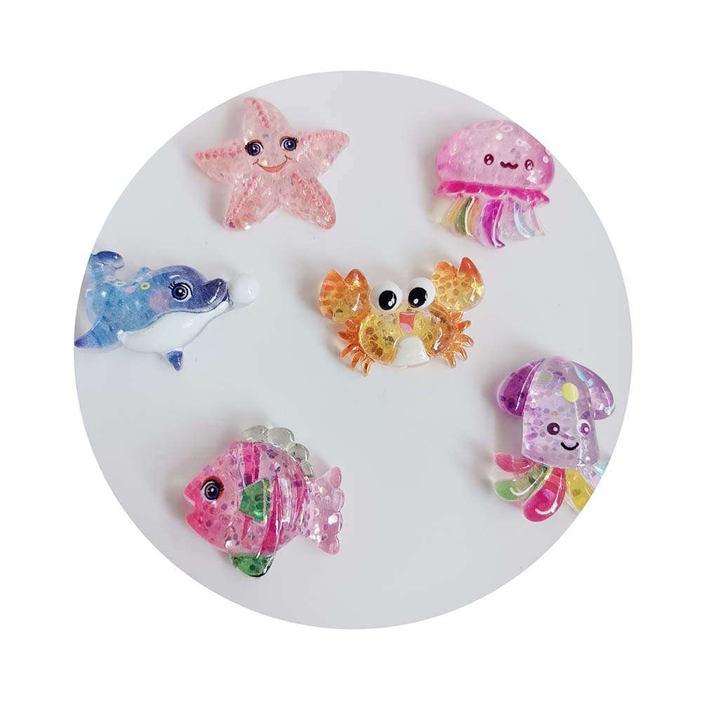 100pcs Kawaii Cartoon Glitter Flatback Resin Cabochons Ocean Sea Animals Embellishments for Scrapbooking Jewelry Figurines