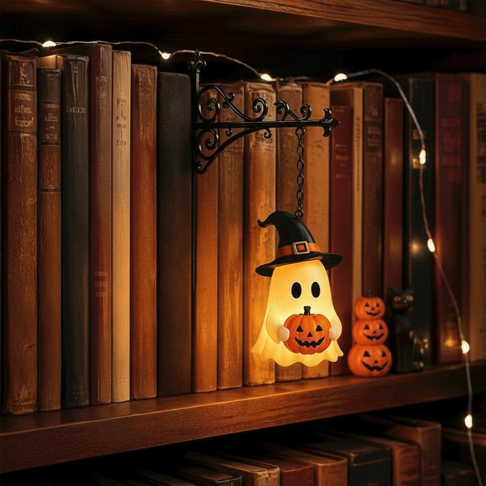 Wrought Iron LED Glowing Lantern Button Cell Battery Powered Ghost Bookshelf Decor Study Room