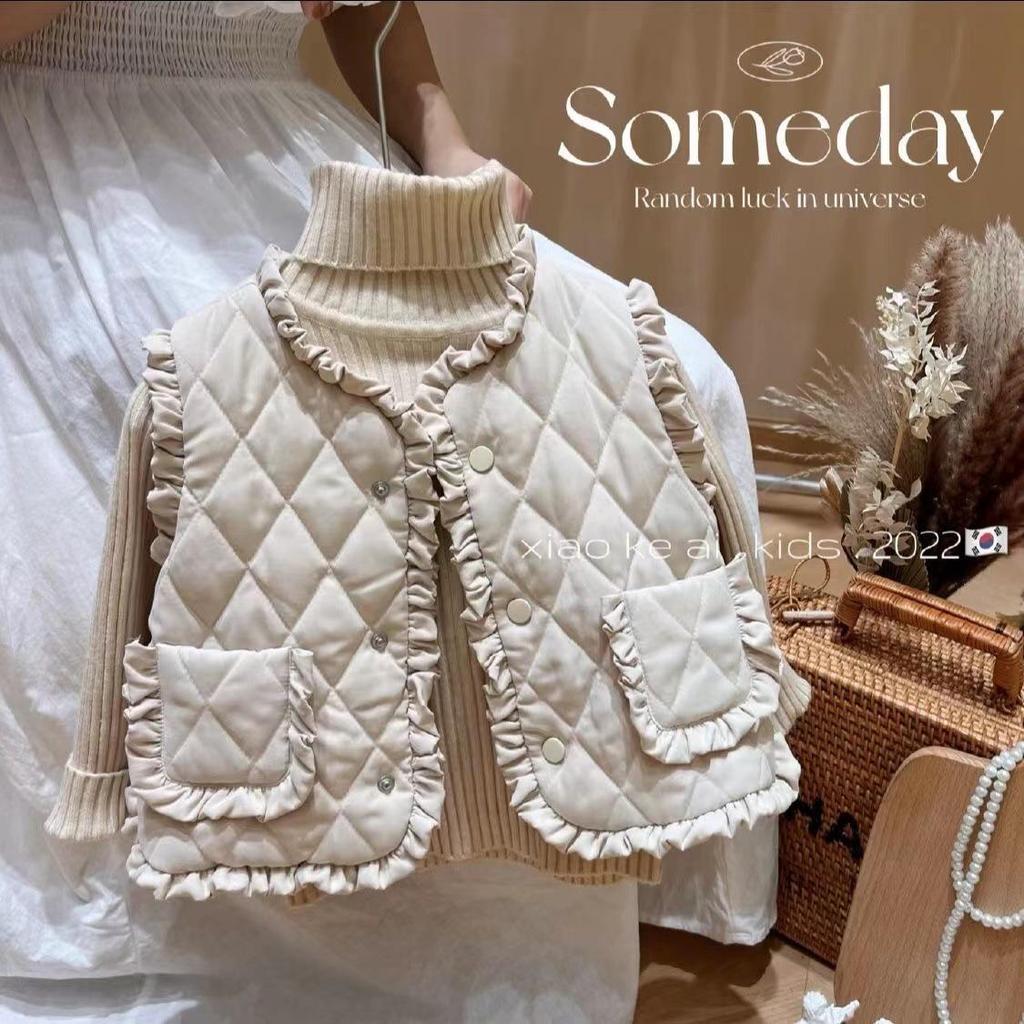 Girls' Lace Velvet Vest: Warm Korean-Style Winter Waistcoat