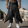 INCERUN Men Elastic Waist Bandage Glitter Layers Casual Irregular Harem Pants
