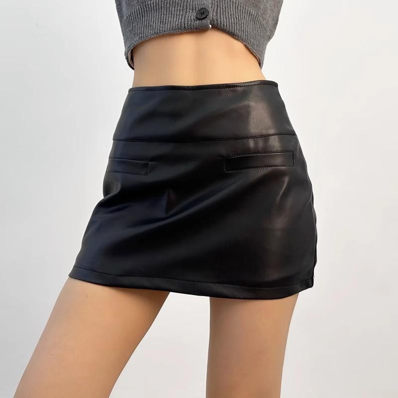 Leather Mini Skirts Summer Women's Y2K Elegant Party Short Skirts Ladies Fashion Casual Office Black Mini Skirts