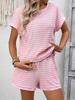 2026 Summer Women's Fashion Round Neck Patchwork Short Sleeve Shorts Casual Two-Piece Set