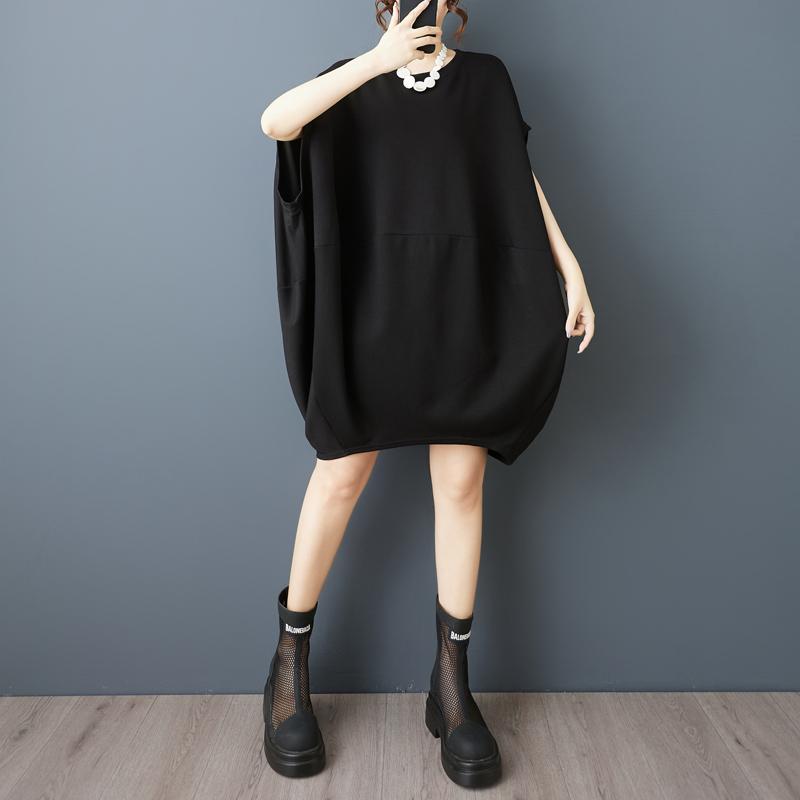 

DIMANAF 2025 Women Plus Size Summer Dress Casual Dress Basic Vintage Batwing Sleeve Loose Long Dress One Size чорний