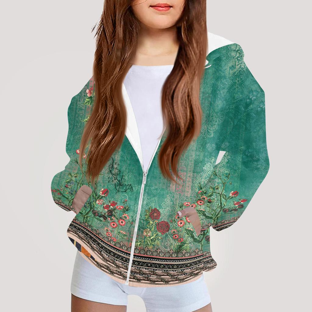 Kinder Mode Bedrucktes Langarm Kapuzensweatshirt Mädchen Hoodie Jacke