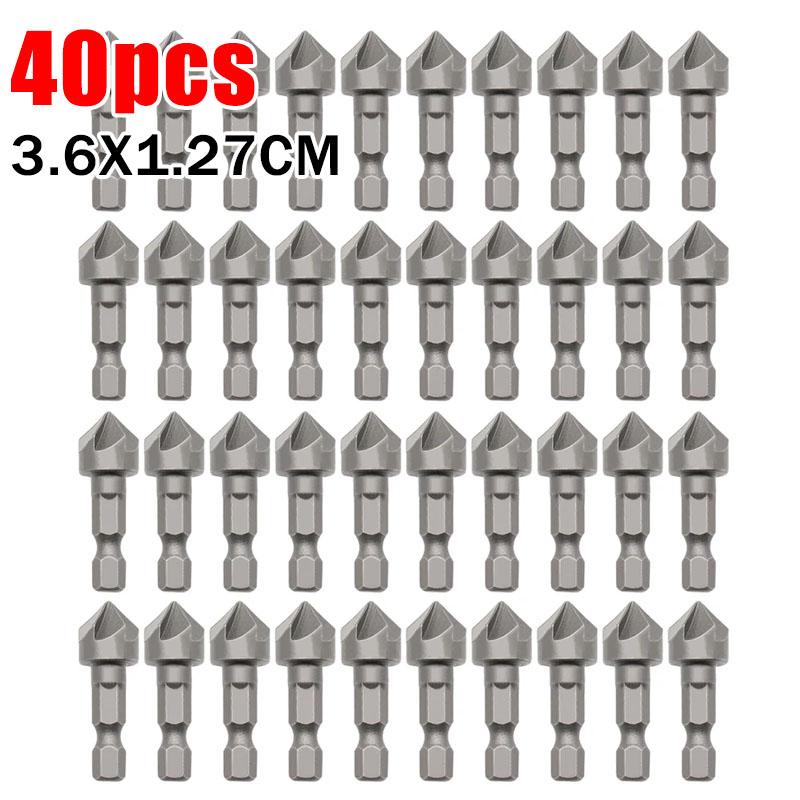 2-40pcs Hexagonal Shank Five Blade Countersunk Drill 12.5mm 5pc Woodworking Hole Opener Spot Facer Deburring Drill Bit Set
