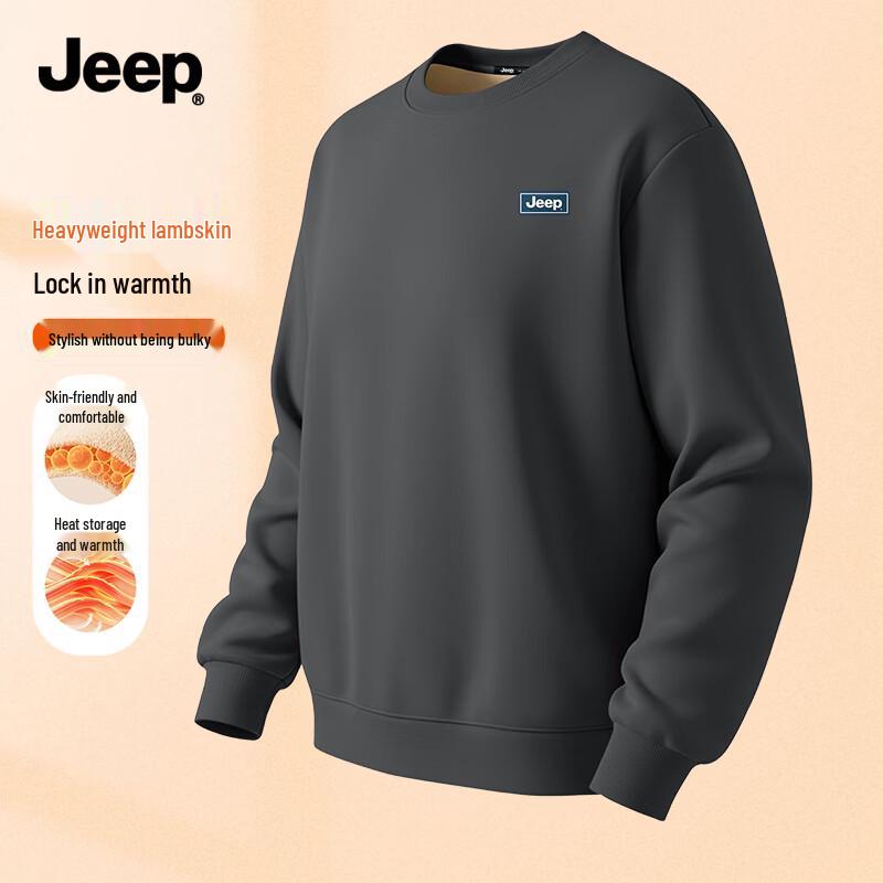JEEP Men's Lamb Fleece Lined Winter Round Neck Sweatshirt