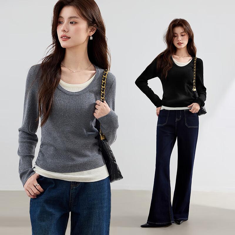 VICTORIA&VERA Women's Wool-Blend Faux Two-Piece Knit Top V9016S05