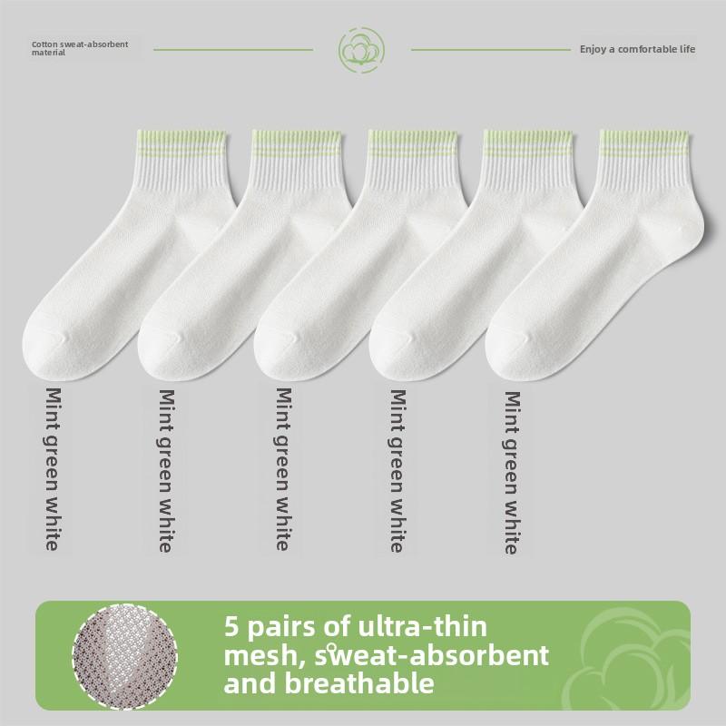 5 Pairs of Women's Breathable Antibacterial Mesh Sweat Absorbing Sportswear and Casual Mid Calf Socks
