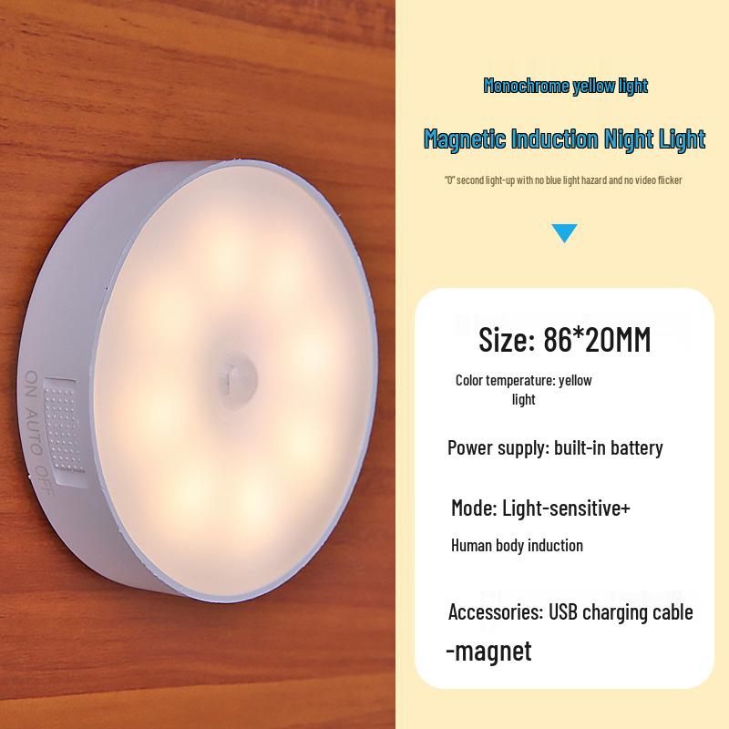 Smart Sensor LED Night Light – USB Rechargeable, Magnetic, Easy Installation for Cabinets, Toilets, Stairs