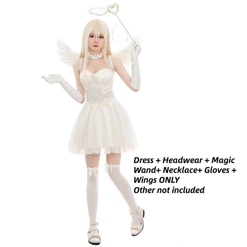 

Halloween Angel Devil Costume Dress Wings Headwear Set Cosplay Suit Outfit Party M белый