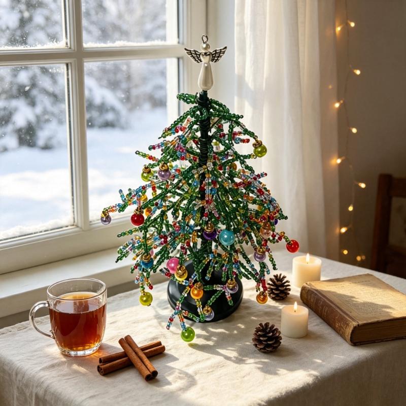 Handmade DIY Beaded Christmas Tree Making Kit, Mini Crystal Bead Christmas Tree Desktop Decor, Christmas DIY Craft Supplies