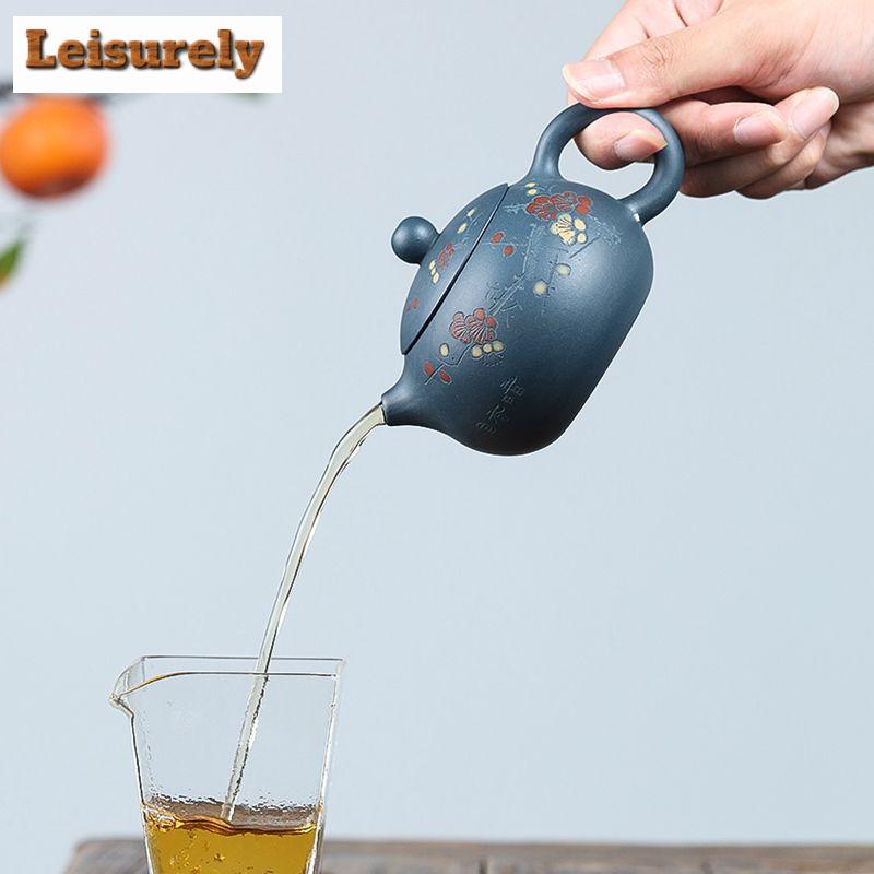 240ml fialové hliněné konvice z Yixingu, ručně vyráběné, švestkové květy, Xishi hrnec, surová ruda, azurové bahenní čajová konvice se sítkem, čajová sada Zisha