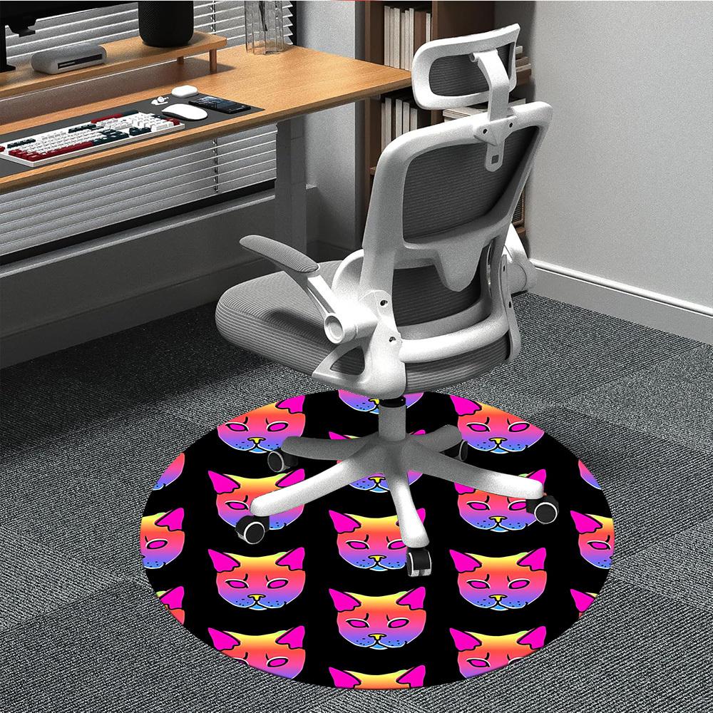 1pc Rainbow Cat Faces Carpet, Round Non Slip Durable Large Size Office Carpet, Suitable for Office