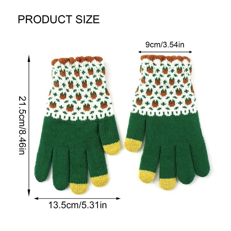 Flower Pattern Knitted Gloves For Women Girl Stylish Design Windproof Thick Warm Handwear for Cycling Skiing Daily Use