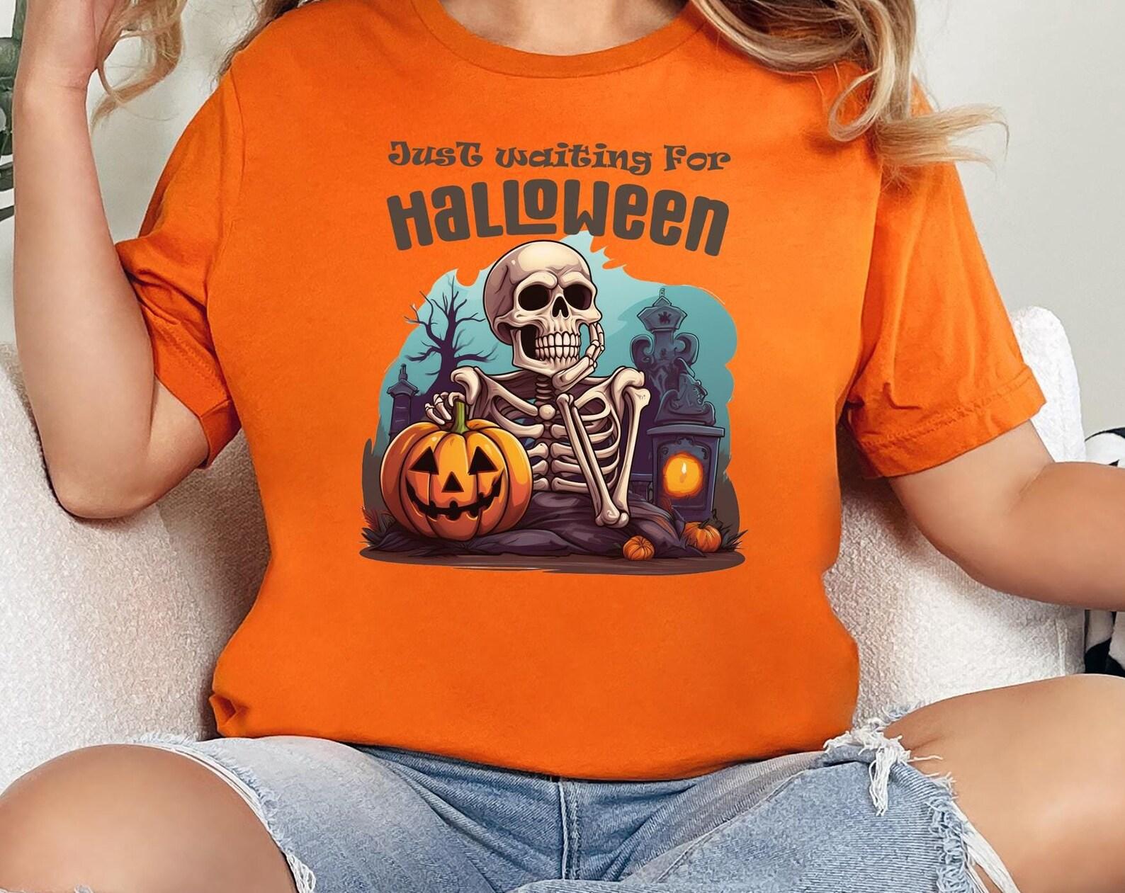 Just Waiting For Halloween Shirt: Spooky Skeleton Coffee Tee 3XL