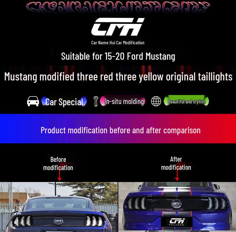 Ford Mustang 2015-2020 Modified Taillight Assembly with Five Mode Switch (3 Red, 3 Yellow)