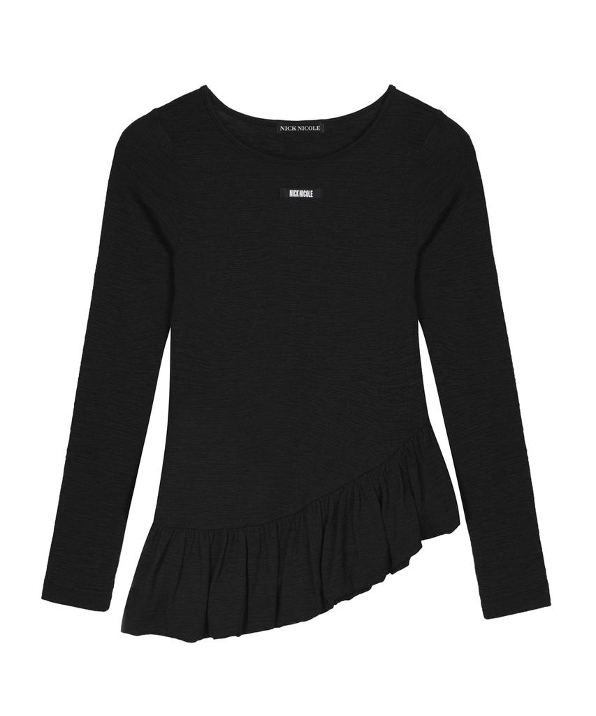 Nigaennikol Ruffle Label Long Sleeve Top_Black
