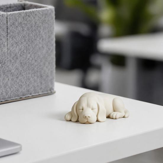 3D Printed Sleeping Dog Figurines, White Lying Puppy Ornaments, Realistic Puppy Statue Decorations, Minimalist Desktop Decor for Office Home Cute