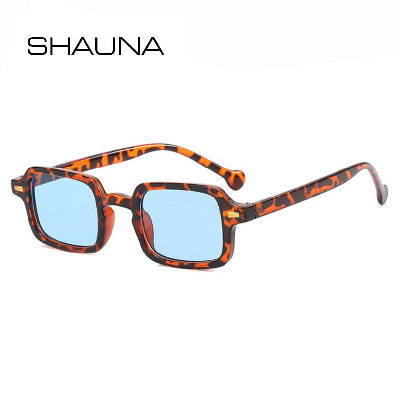 SHAUNA Metallscharnier Retro Rechteckige Sonnenbrille Damen Nieten Brillen Gläser UV400 Trendig Herren Sonnenbrillen
