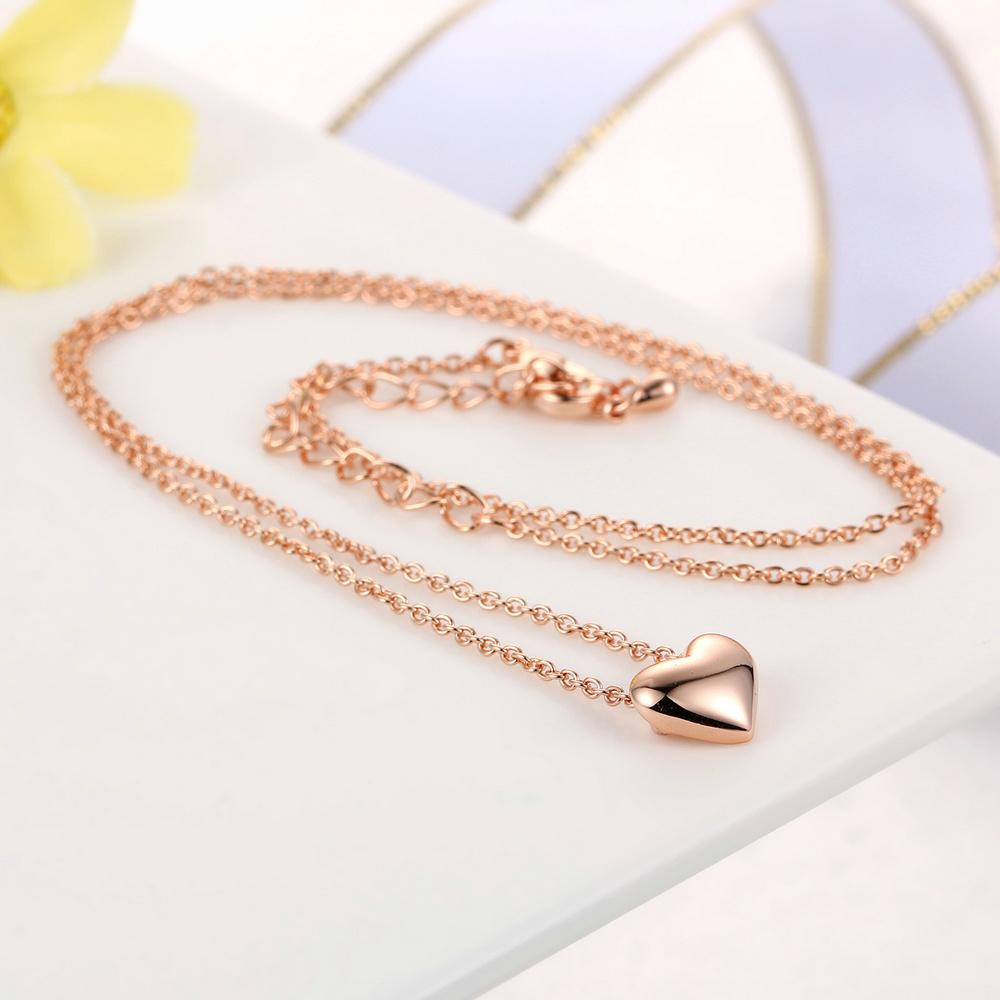 Love Cute Metal Heart Chain Necklace & Pendant For Women/Female Rose Gold Simple Jewelry Gift DWN099