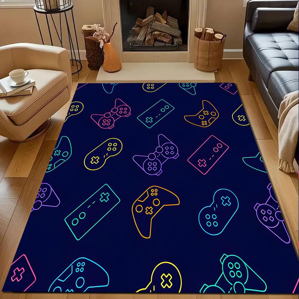 Neon Gaming Controller Pattern Patterned Carpet, Non Slip Mat Suitable for Living Room and Bedroom Sofas