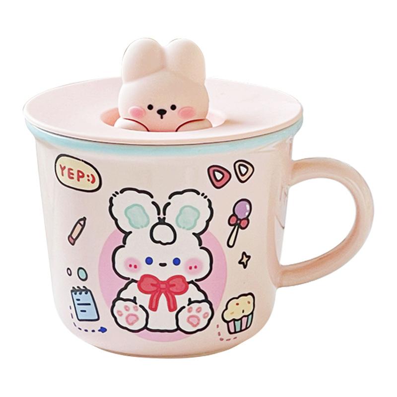 Kreskówkowy Ceramiczny Kubek Urocza Dziewczyna o Wysokim Wyglądzie Dom Biuro Para Śniadanie Kubek na Wodę Pamiątka z Pokrywką