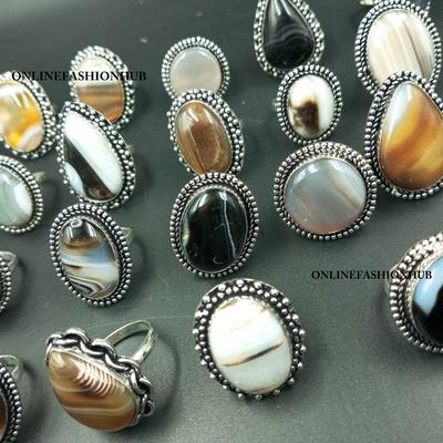 10 Stücke Botswana Achat Edelstein Designer Handgemachte Ringe Schmuck Großhandel Lot, Bulk Schmuck, Großhandel Ringe, Weihnachtsgeschenk, Großhandel SchmuckMRO-L273