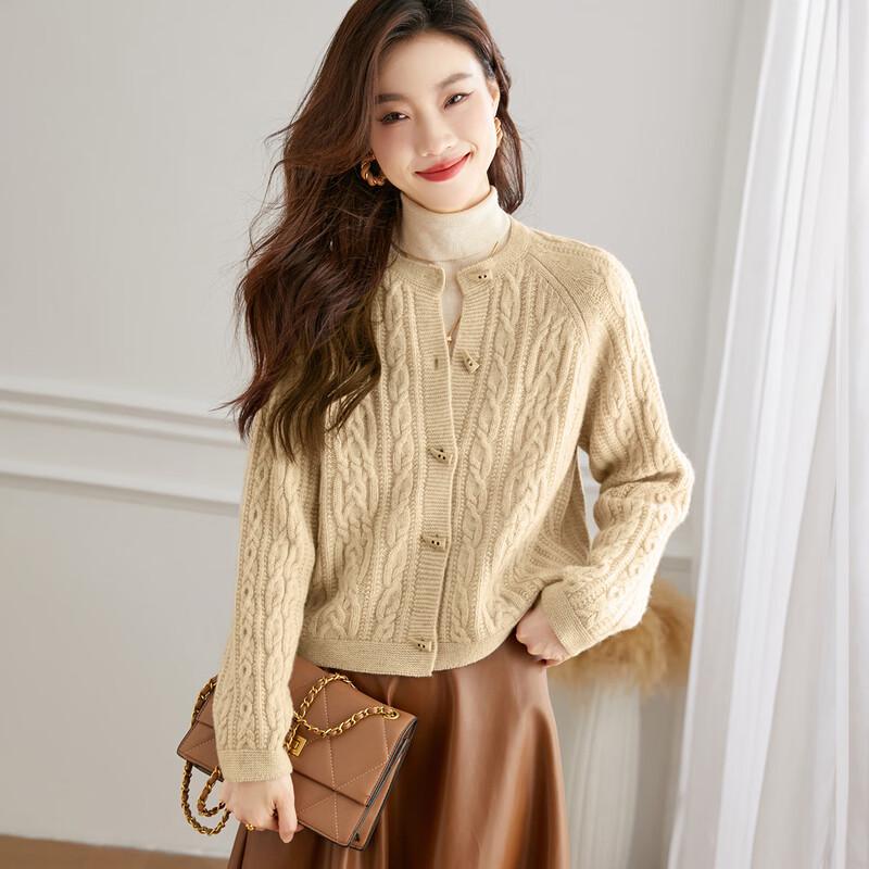 Srcr Women's 100% Pure Wool Cable Knit Cardigan