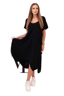 Black Women's Oversize Dress with Asymmetrical Hem Made of Viscose