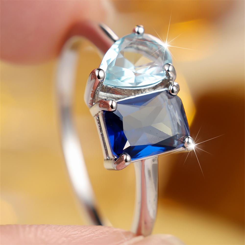 Aqua Blue Crystal Zircon Trendy Water Drop Stone Rings For Women Vintage CopperColor Engagement Bands Wedding Jewelry Accessory