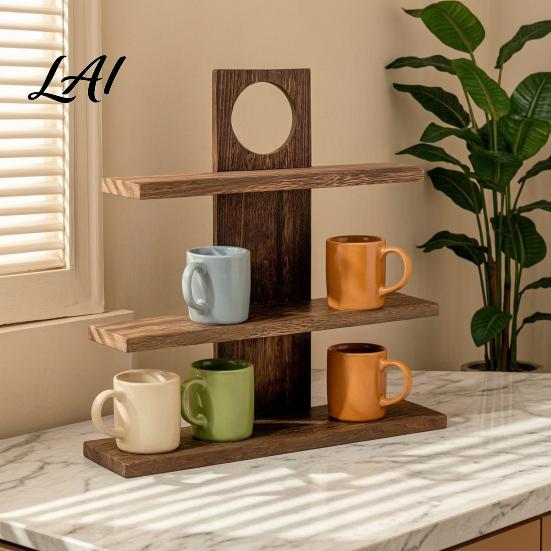 Stable Wooden Organizer Three Layers Coffee Cup Storage Rack Durable Countertop Multi Layer Organizer Space Saving Display Stand for Kitchen Mug