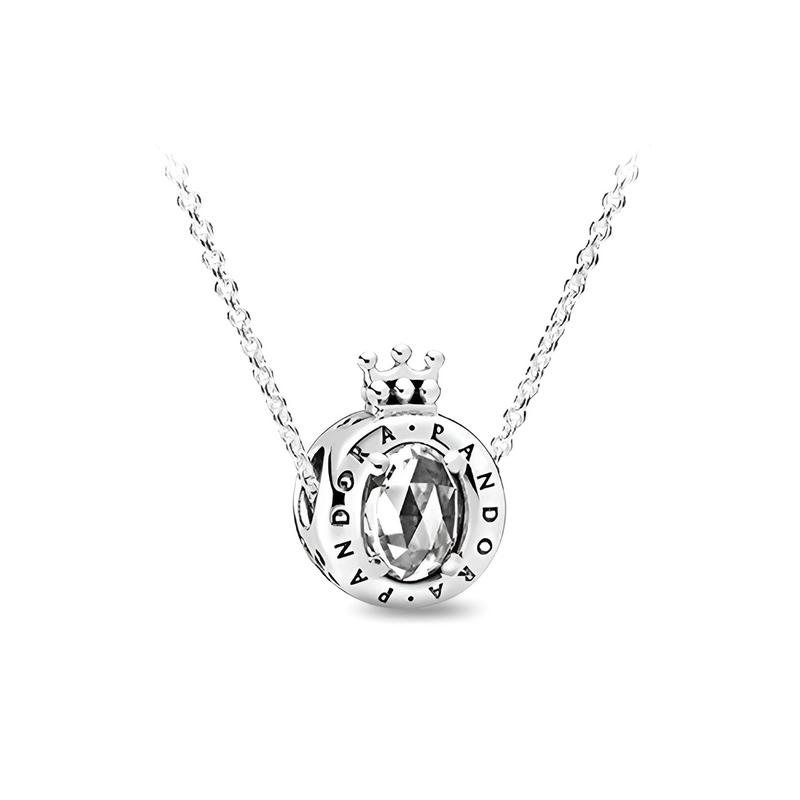 Pandora Shining Crown 925 Silver Synthetic Cubic Zirconia Necklace for Women ZT1021 серебряный
