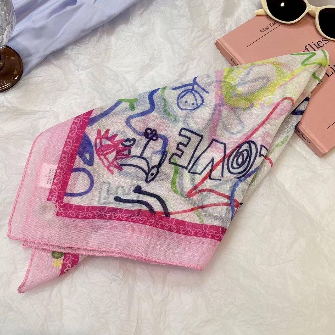 

2024 Розовый пасторальный цветочный шелковый платок и повязка на голову для женщин