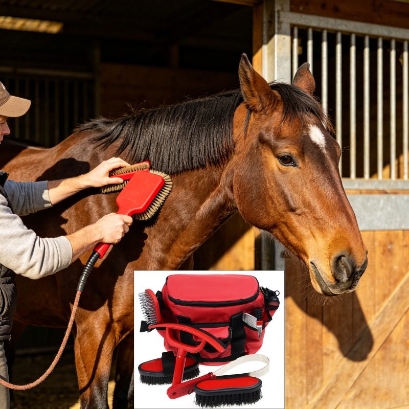 Pferdepflegeset 9 Teile Pferdebürsten für Pflegesachen mit Tragetasche für effektive Pflege Geschenk für Reiter Anfänger