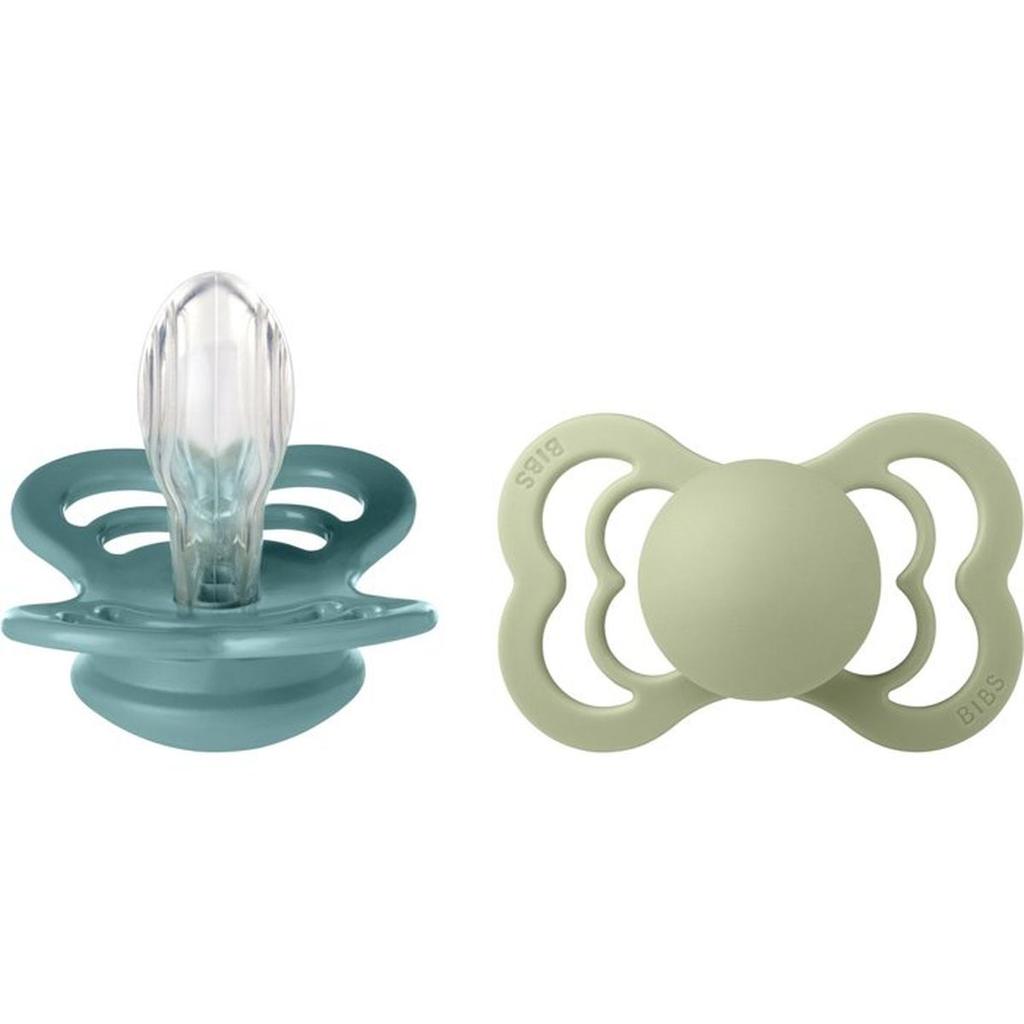 Sucette bébé - BIBS Supreme - Symétrique - T1 - Silicone - Island Sea Sage - Pack de 2