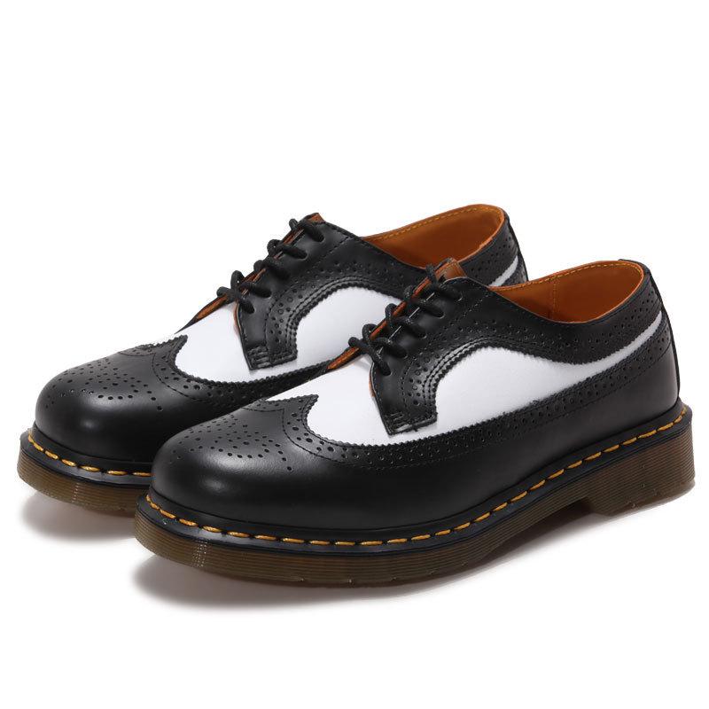 

Autumn and winter couple black and white color matching round head dress leather shoes men s low-top foreign trade large size casual shoes business le 46