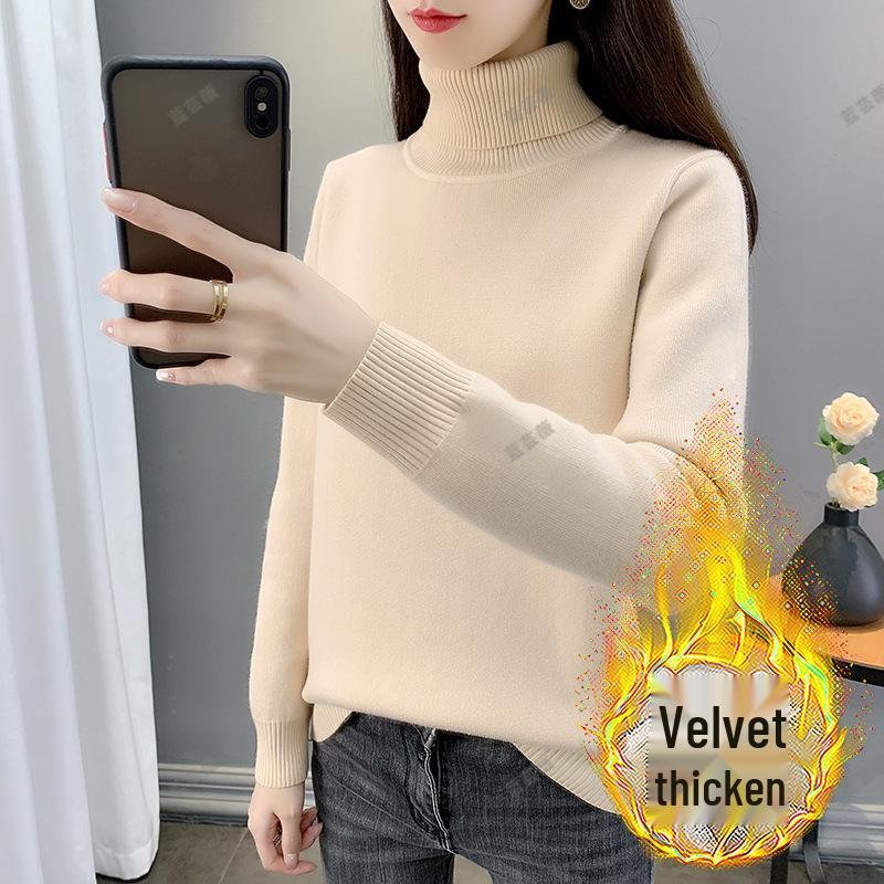 2025 Autumn/Winter Women's Plus Size Knit Fleece Sweater - Slimming, Cozy Inner Layer, Warm and Stylish.