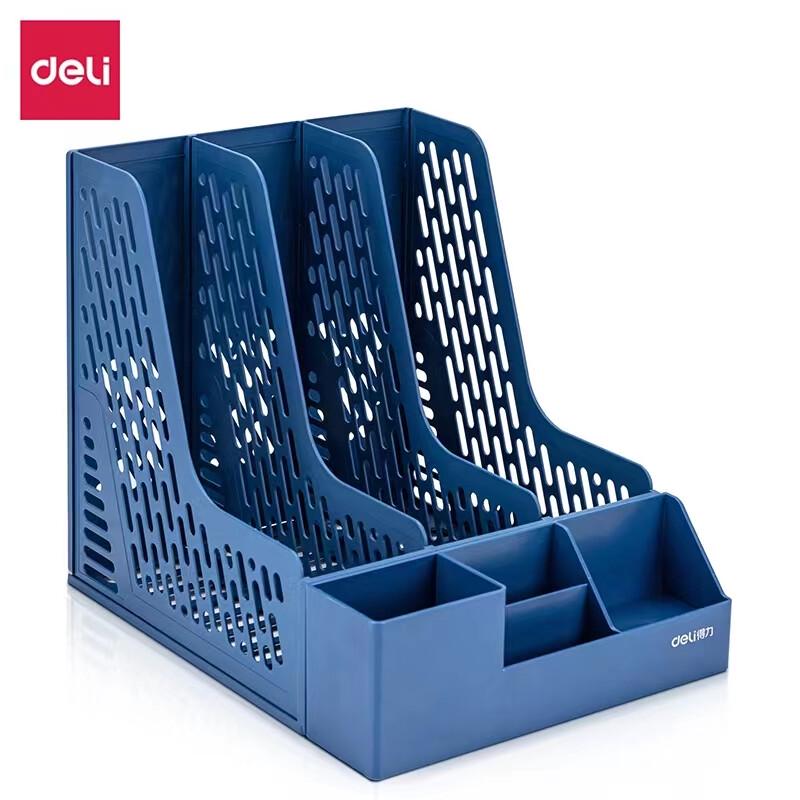 Deli 3-Pack Triple Desktop File Holder with Pen Cup