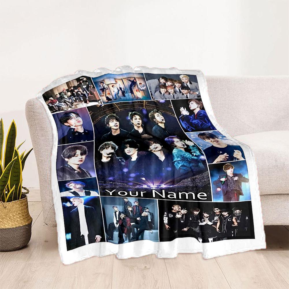 K-pop Stars Collage Personalized Name Blanket Lightweight Personalized Blanket Warmthful Decor Perfect for Seaside Picnics Couch Livingroom