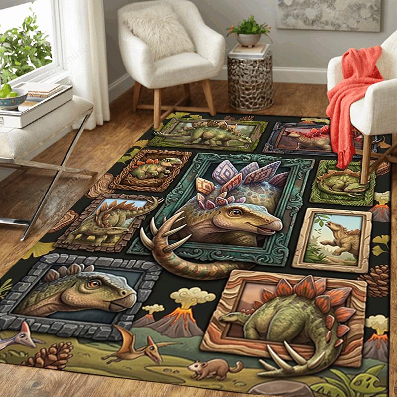 Prehistoric Dinosaur Gallery Pattern Rug Floor Mat for Living Room or Bedroom Soft and Comfortable Carpet a Gift for Birthday and Holiday.