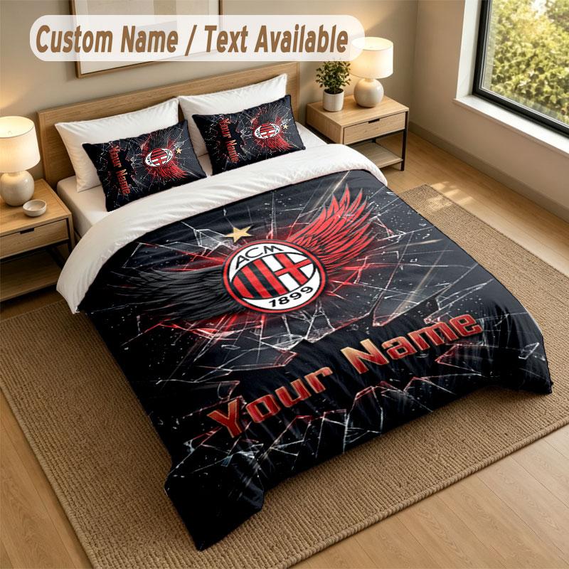 Bedding Set 1 Duvet Cover 2 Pillowcases AC Milan Print Soft Bed Linen Bedroom Decor